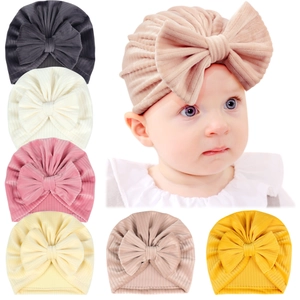 Baby Girls Ribbed Turban Hat With Large Bow Soft Stretch Newborn Infant Indian Beanie Wrap Cap For Photography Outing