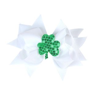 Nœud à cheveux de la Saint-Patrick en ruban gros-grain avec trèfle à paillettes vertes