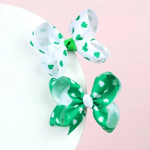 Lot de deux barrettes à nœuds trèfle pour la Saint-Patrick pour filles en vert et blanc
