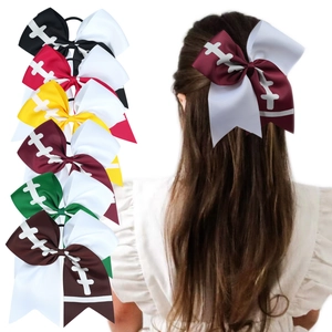 Kids Cheerleading Bow Hair Ties American Football Pattern Contrast Color Grosgrain Ribbon Large Hair Bands For Girls Sports Party Accessories