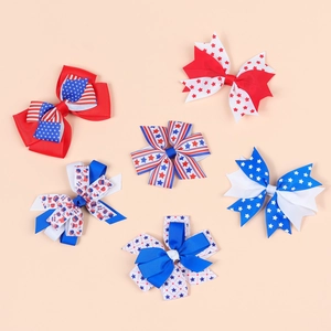 Fermagli per Capelli a Fiocco Stelle e Strisce Giorno Indipendenza USA Bambine Rosso Bianco Blu Nastro Grosgrain Accessori