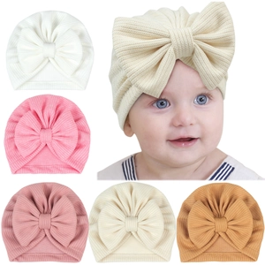 Baby Turban Hat Big Bow Soft Ribbed Knit Infant Headwrap Cute Solid Color Newborn Beanie Hat For Toddler Girls Accessory