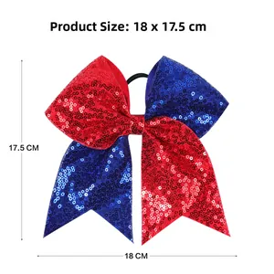 Mesure détaillée de la taille 18x17,5 cm pour le nœud de pom-pom girl à paillettes