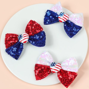 Barrettes à Cheveux Nœud en Paillettes Drapeau Américain pour Filles 4 Juillet Jour de l'Indépendance Accessoires Cheveux Enfants