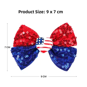 Détail du nœud papillon à paillettes 9x7cm avec cœur drapeau USA pour filles