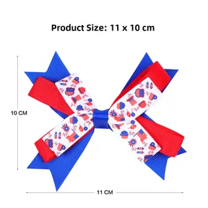 Detail view of the American flag bow clip with size dimensions 11 x 10 CM shown