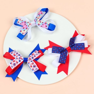Three-piece set of American flag bow hair clips for Independence Day outfits
