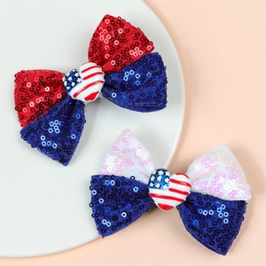 Noeuds à cheveux pailletés pour filles avec motifs coeur drapeau américain et couleurs USA