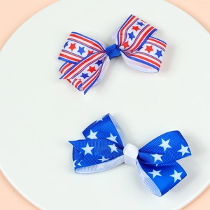 American Independence Day hair bow clips set with stripes and stars patterns for girls