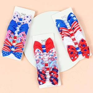 Kinder Schleife Haarspangen Set Ripsband Sterne Streifen Muster Amerikanische Flagge Unabhängigkeitstag Haarschmuck Für Mädchen Kleinkinder