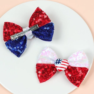Barrettes à cheveux à paillettes avec motifs drapeau américain pour le jour de l'Indépendance