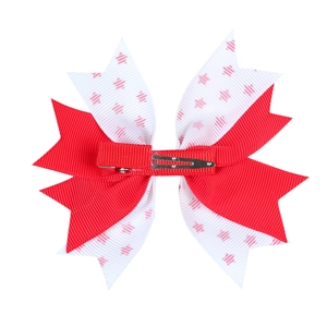 Fermaglio per capelli a fiocco a righe rosse e bianche con stelle per bambine e feste