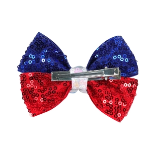Barrette à cheveux à paillettes nœud rouge et bleu pour le Jour de l'Indépendance USA