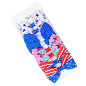 6er-Set patriotische Haarschleifen mit US-Flaggenmotiven und Ripsband für Mädchen