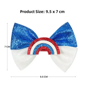 Close-up of glitter hair bow clip for girls with size measurements of 9.5 x 7 cm