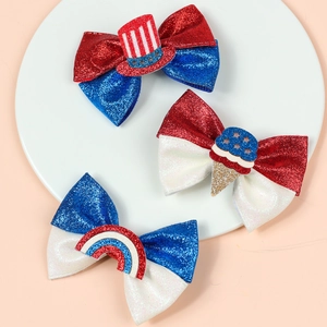 Three-piece Independence Day glitter bow hair clips with stars and stripes theme