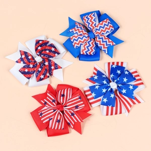 Lot de quatre nœuds patriotiques USA avec motifs étoiles et rayures sur fond beige