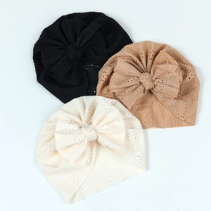 Lot de 3 turbans respirants pour bébé avec nœuds en noir, kaki et blanc crème