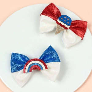 Glitter bow hair clips with ice cream and rainbow decor for girls Independence Day style