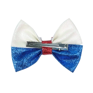 Sparkly Independence Day glitter bow hair clip with patriotic red, white and blue patterns