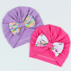 Bonnets turban pour bébé en coton avec nœuds colorés en violet lavande et rose vif