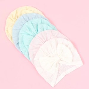Breathable baby turban hats with bow knot in assorted summer pastel colors set