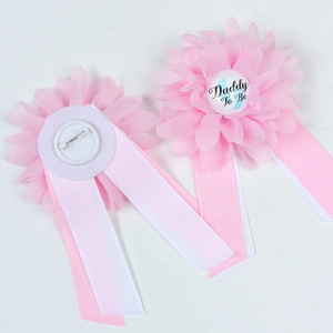 Pink chiffon Daddy To Be corsage badge with safety pin for baby shower party props