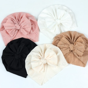 Bonnets turban respirants pour bébés avec grands nœuds en cinq couleurs assorties