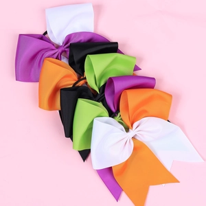 Detail of multi-color grosgrain ribbon bows with high-elasticity hair ties for girls