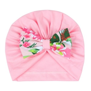 Bonnet turban rose pour bébé avec nœud à fleurs en tricot élastique doux et confortable