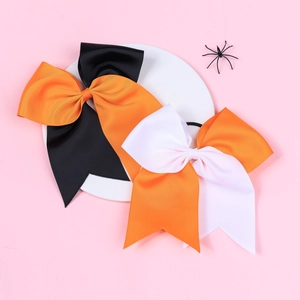 Halloween large grosgrain ribbon bows for girls in black and orange dual color schemes