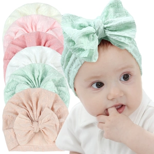 Infant Baby Bow Turban Hat Breathable Jacquard Lace Beanie Newborn Headwrap Photography Props Fashion Accessory For Girls