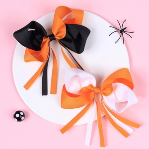 Noeuds de cheveux d'Halloween pour filles en ruban gros-grain orange noir et blanc