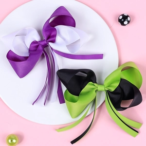 Barrettes à cheveux Halloween pour filles avec longs rubans en violet et vert