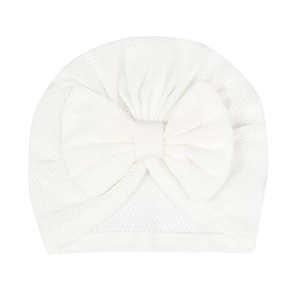 Lightweight breathable white mesh baby hat featuring a large decorative ribbon bow