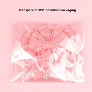 Pink newborn headband set with wheat ear texture in transparent OPP packaging