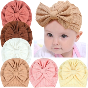 Bonnet Turban en Tricot Gaufré avec Nœud pour Nouveau-né Bébé Fille Bandeau Doux Respirant Beanie pour Accessoires de Photographie