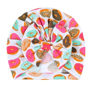 Baby Turban Mütze mit großer Schleife und buntem Donut-Print für Kleinkinder