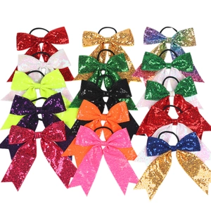 Kids Sequin Bow Hair Ties With Long Streamers Sparkling Color Blocking Ponytail Holder For Girls Performance Party Hair Accessories
