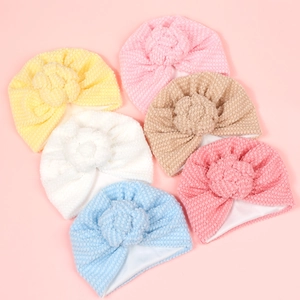 Bonnet Turbant Bébé Avec Fleur Nouée 3D Texture Popcorn Bonnet d'Hiver Chaud Pour Nourrissons Tout-Petits Couleur Unie