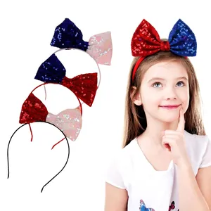 Cerchietto con Fiocco di Paillettes per Bambini Fatto a Mano in Tessuto Scintillante per Giorno dell'Indipendenza Festa Accessori per Capelli Bambina