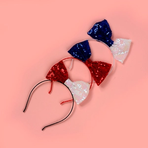 Set di tre cerchietti con orecchie di gatto in paillettes rosso, blu navy e bianco