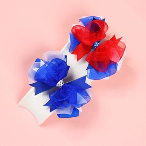 Lot de nœuds à cheveux pour l'Indépendance Day en rouge blanc bleu pour filles