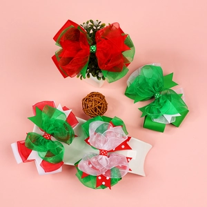 Fiocchi per capelli natalizi multistrato per bambine in colori rosso e verde