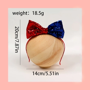 Cerchietto per capelli con fiocco di paillettes rosso e blu per bambine per il 4 luglio