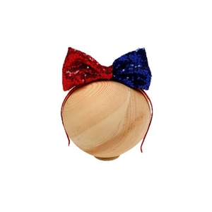 Cerchietto con fiocco di paillettes rosse e blu per accessori capelli festa indipendenza