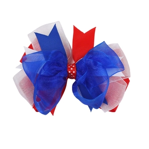Nœud pour cheveux en dentelle multicouche aux couleurs rouge, blanc et bleu patriotique