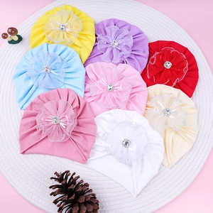Lot de 8 bonnets turbans pour bébé avec grandes fleurs en maille et strass carrés