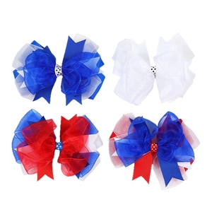 Lot de quatre barrettes à cheveux multicouches pour filles en rouge blanc et bleu