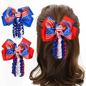 Patriotische Schleife Haarspange Für Den 4. Juli Mit Stars Stripes Spiral-Streamer Polyester Edelstahl Unabhängigkeitstag Kopfschmuck